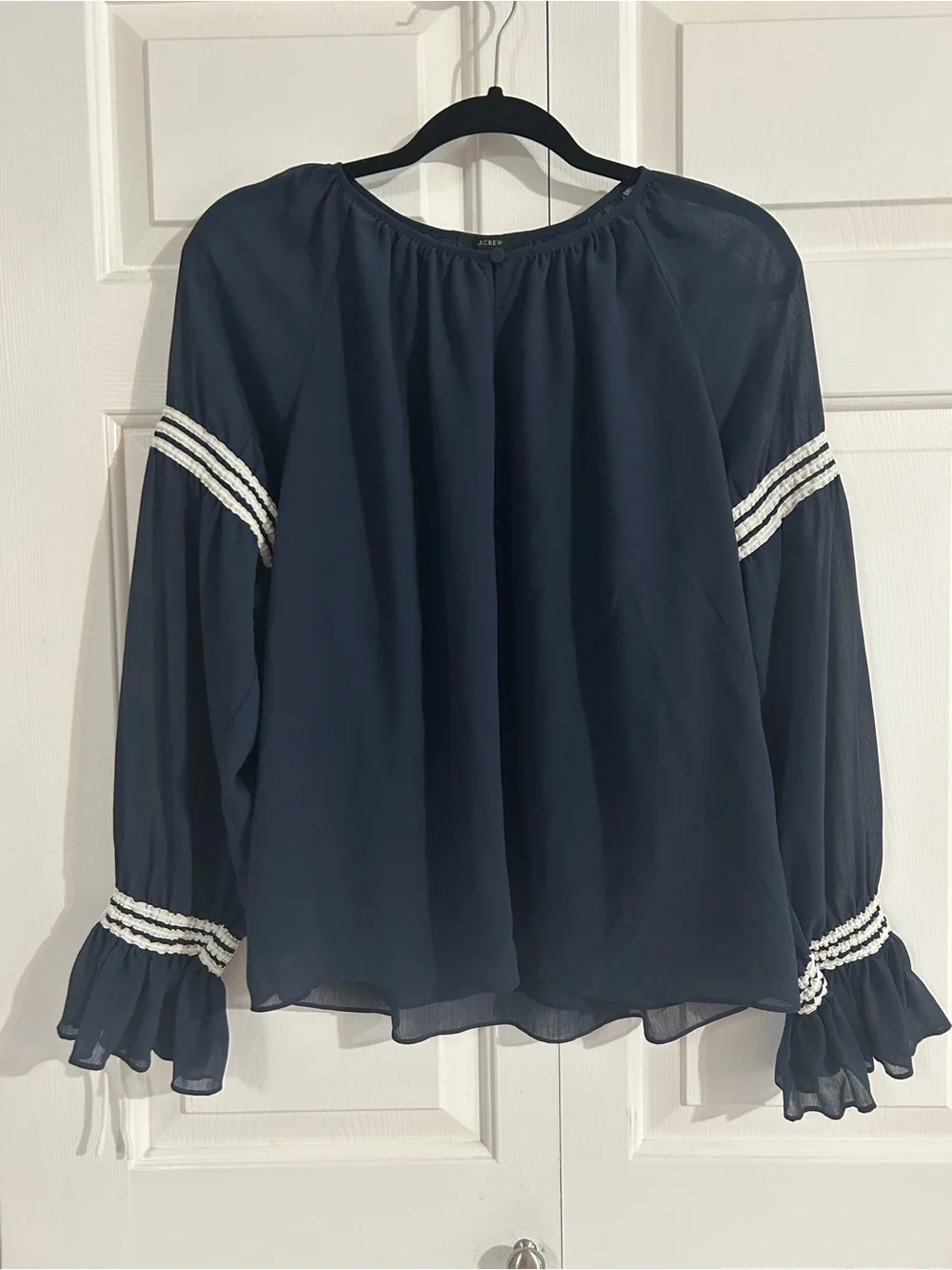 J.Crew Chiffon Navy Long-Sleeve Peasant Blouse